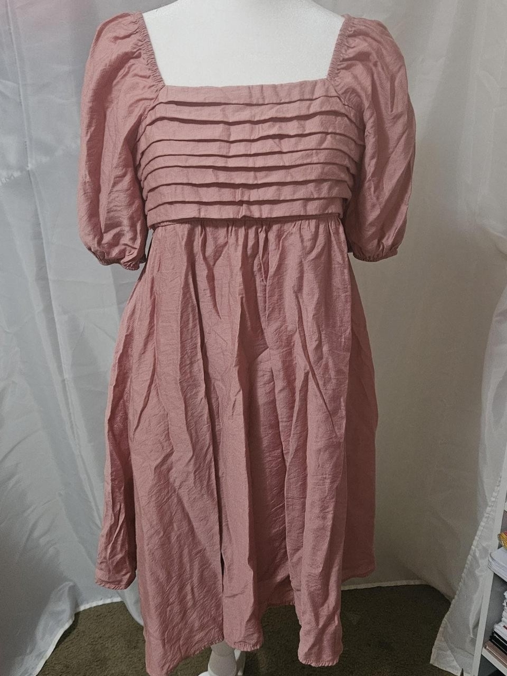 Women's Maternity Square Neck Puff Sleeve Dress in Dusty Pink